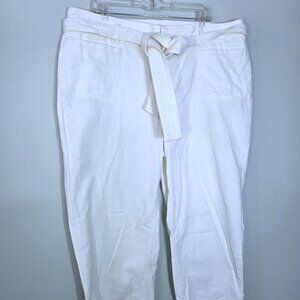 Ann Taylor LOFT White Denim Cropped Pants with Belt Size 18